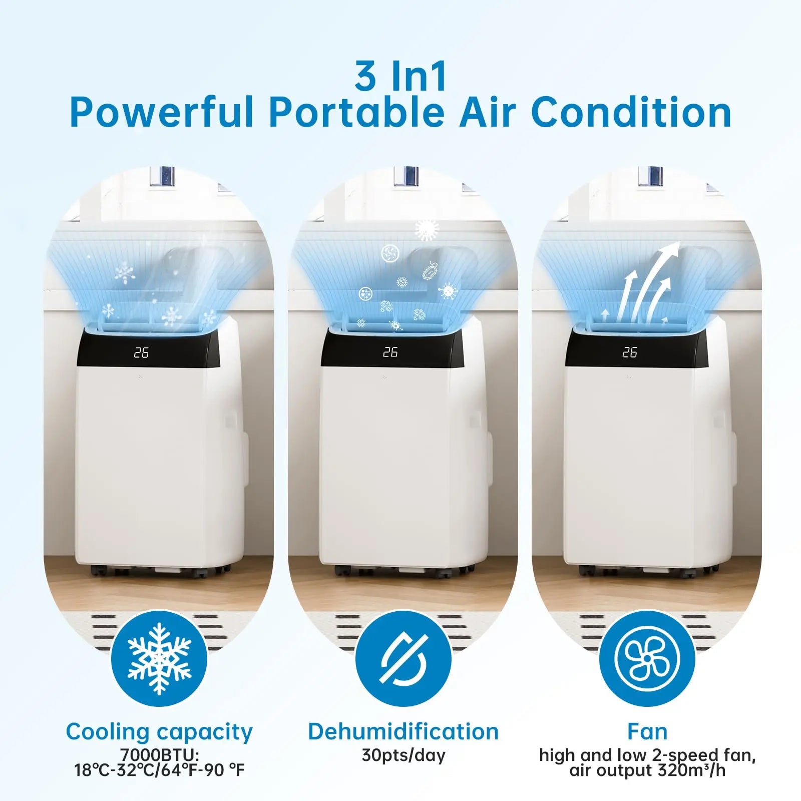 Tragbare Klimaanlage 12000 BTU, 4-in-1 Kühlung, Entfeuchter, Ventilator & Automatischer Luftstrom, Keine Außeneinheit, Leiser Betrieb, Für Zuhause Zweitbild