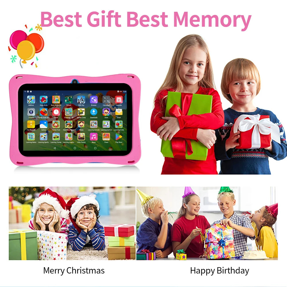 BDF Tablet für Kinder 7 Zoll Android 11 System 32 GB WiFi Bluetooth Dual-Kamera Bildungssoftware installiert mit Schutzhülle