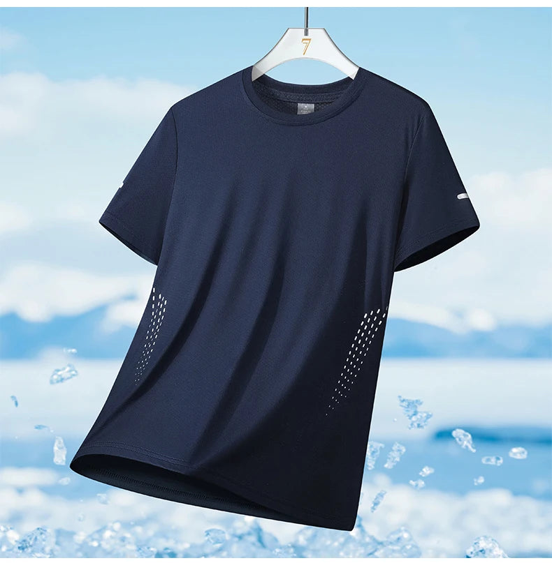 CHRLCK Herren Wander-Schnelltrocknungs-T-Shirts Atmungsaktive Lauf- und Angel-T-Shirts Weiche Elastizität Outdoor-Sport-Kurzarmshirt Sommer