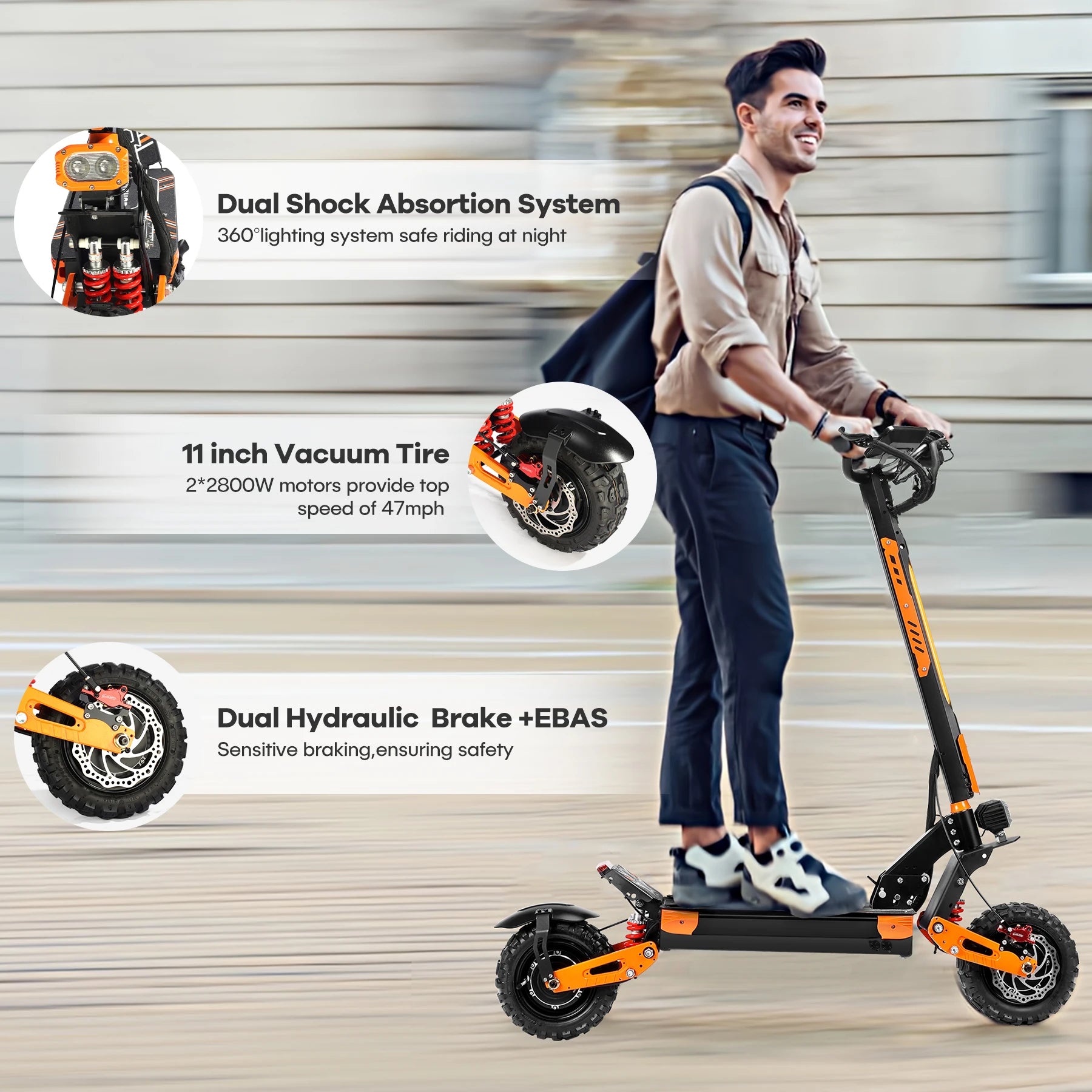 VREOM Z36-Adults Electric Scooter-5600W Motor 60V30AH Battery Off Road E-Scooter,75KM/H Speed 11'' Tire Foldable EScooter