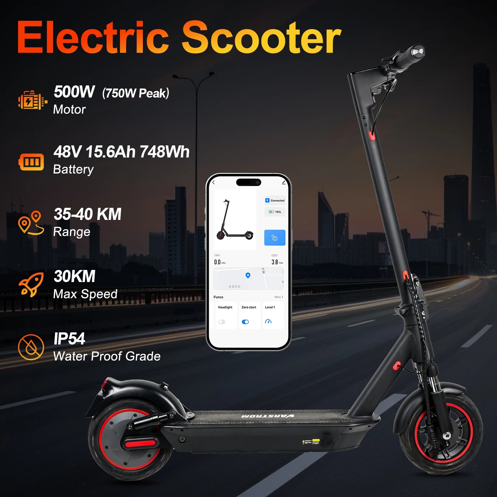 E-Scooter für Erwachsene Höchstgeschwindigkeit 35km/h E-Roller 500W (Spitze 750W) Elektroroller für Erwachsene