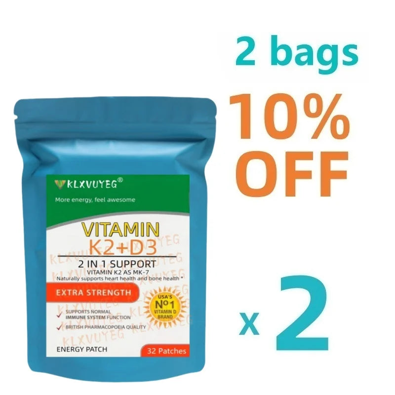 Vitamin K2 (MK7) mit D3 Pflaster für 9 Wochen, enthält Vitamin D & K Komplex Premium gentechnikfrei, Biotin, Vitamin D3
