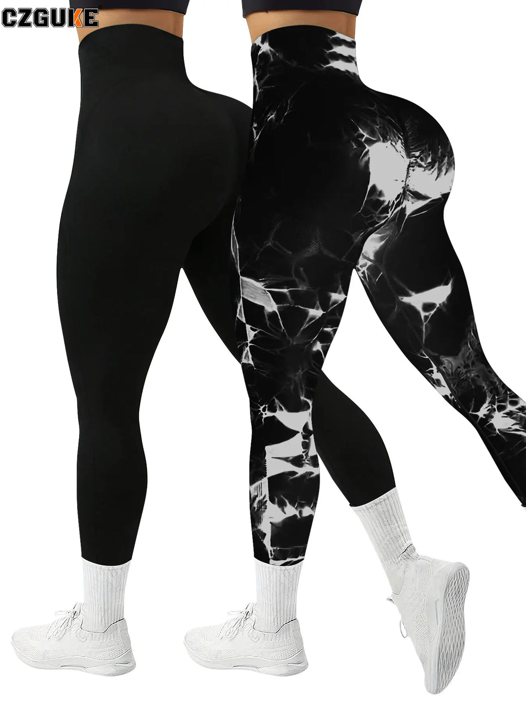 CZGUKE 2-teilige Damen Tie-Dye-Hose Sport Leggings Nahtlos High Waist Push-up Damen Fitness- und Trainingskleidung