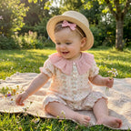 Baby Bodysuit Sommer 2026 Blumendruck Baumwolle Peter-Pan-Kragen Puffärmel Strampler für Mädchen Weiches atmungsaktives Outfit