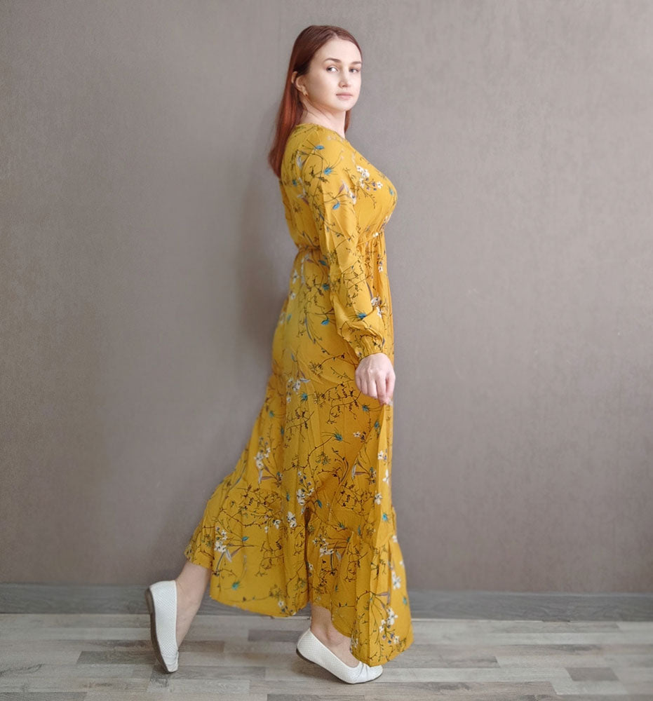 Frühling Sommer Damen Maxikleider Casual Langarm Geblümt O-Ausschnitt Damen Boho Strandparty Langes Kleid Mujer Vestidos