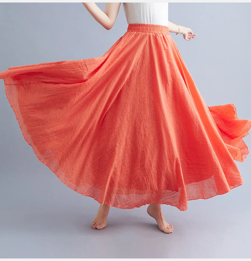 Neue 2020 Damen Leinen Baumwolle Lange Röcke Elastische Taille Plissierte Maxi Röcke Strand Boho Vintage Sommer Röcke Faldas Saia