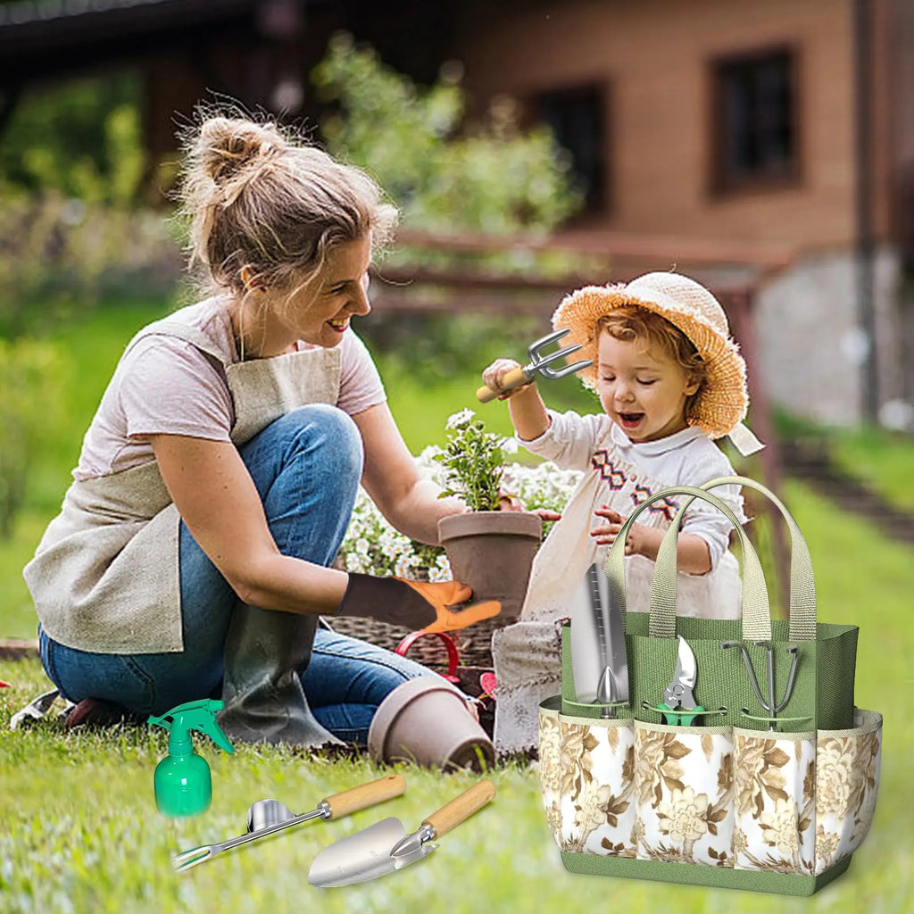 9-teiliges Garten-Jätwerkzeug-Set aus Edelstahl mit Holzgriff, Jäter