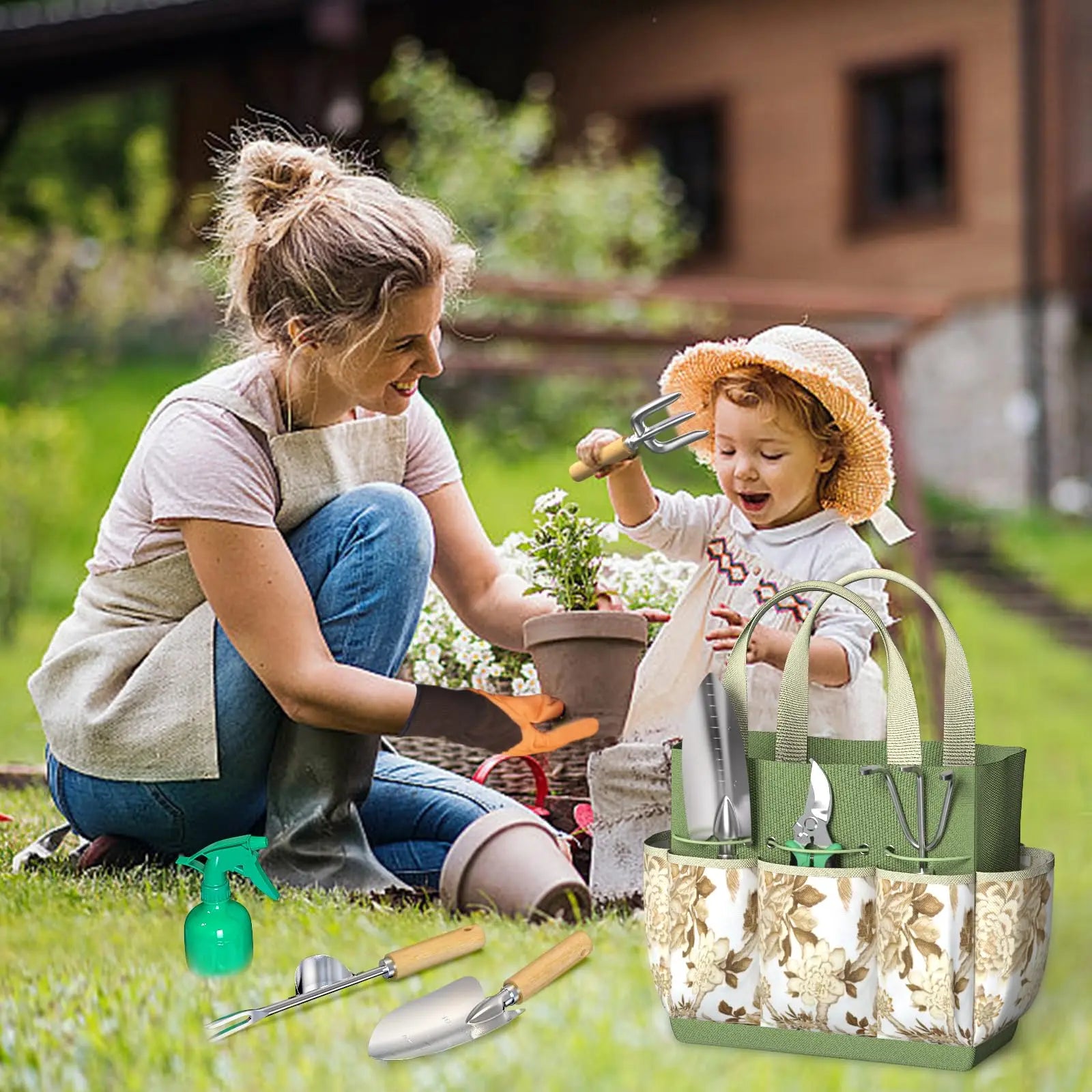 9-teiliges Garten-Jätwerkzeug-Set aus Edelstahl mit Holzgriff, Jäter