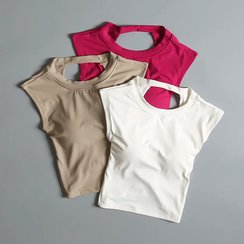 Sexy rückenfreie Sportweste Damen mit fixiertem Brustpolster Eng anliegend Schnell trocknend Schmale Passform Yoga Top Atmungsaktives Fitness-Shirt