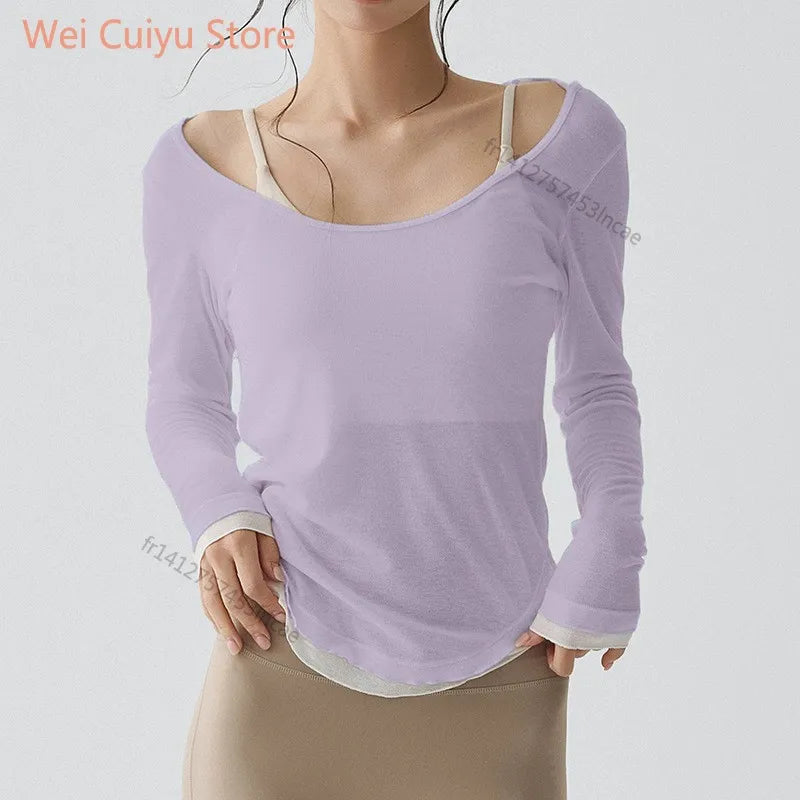 Schnelltrocknendes Langarm-Yoga-Shirt Damen Fitness Sport Top Laufshirt Gym Workout T-Shirt Weibliche Sportbekleidung