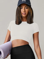 Damen Yoga Top Nahtloses Sport-T-Shirt Fitnesskleidung Kurzarm Yoga-Shirt Gym Top Lauf-Sportbekleidung Sport Top
