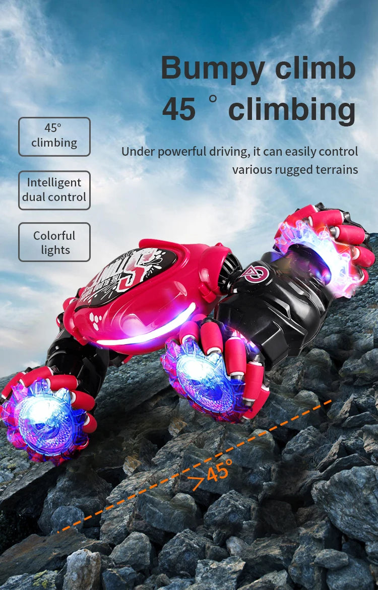 4WD RC Drift-Auto mit Musik, LED-Lichtern, 2.4G Gesten-Funkfernbedienung, Sprüh-Stunt-Auto, 360° drehbares Kletterauto, Spielzeuggeschenk