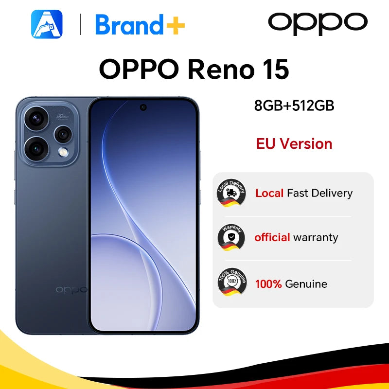 EU Version Smartphone OPPO Reno15 5G 8GB+512GB Blau, Snapdragon 7 Gen 4, 6500mAh, 80W, 6,59 Zoll, 50MP OIS Kamera, Offizielle Garantie