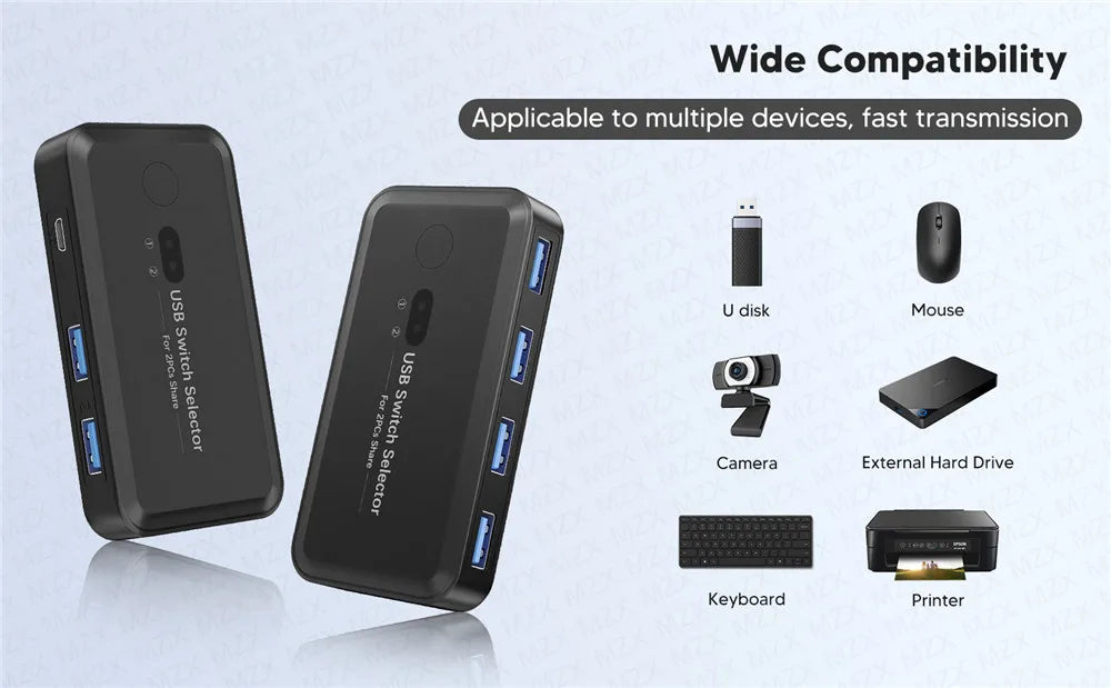 MZX USB 3.0 Switcher KM Switch Selector KVM Hub Docking Station 2 Computer Laptop PC Desktop Accessories Share Printer Keyboard