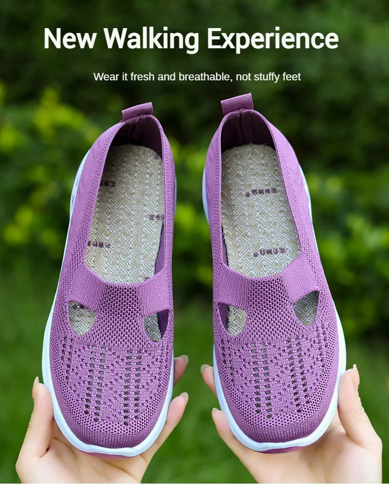 Damen Neue Sommerschuhe Mesh Atmungsaktive Sneaker Leichte Slip-on Plateau Freizeitschuhe Damen Rutschfeste Gehschuhe Gewebte Schuhe