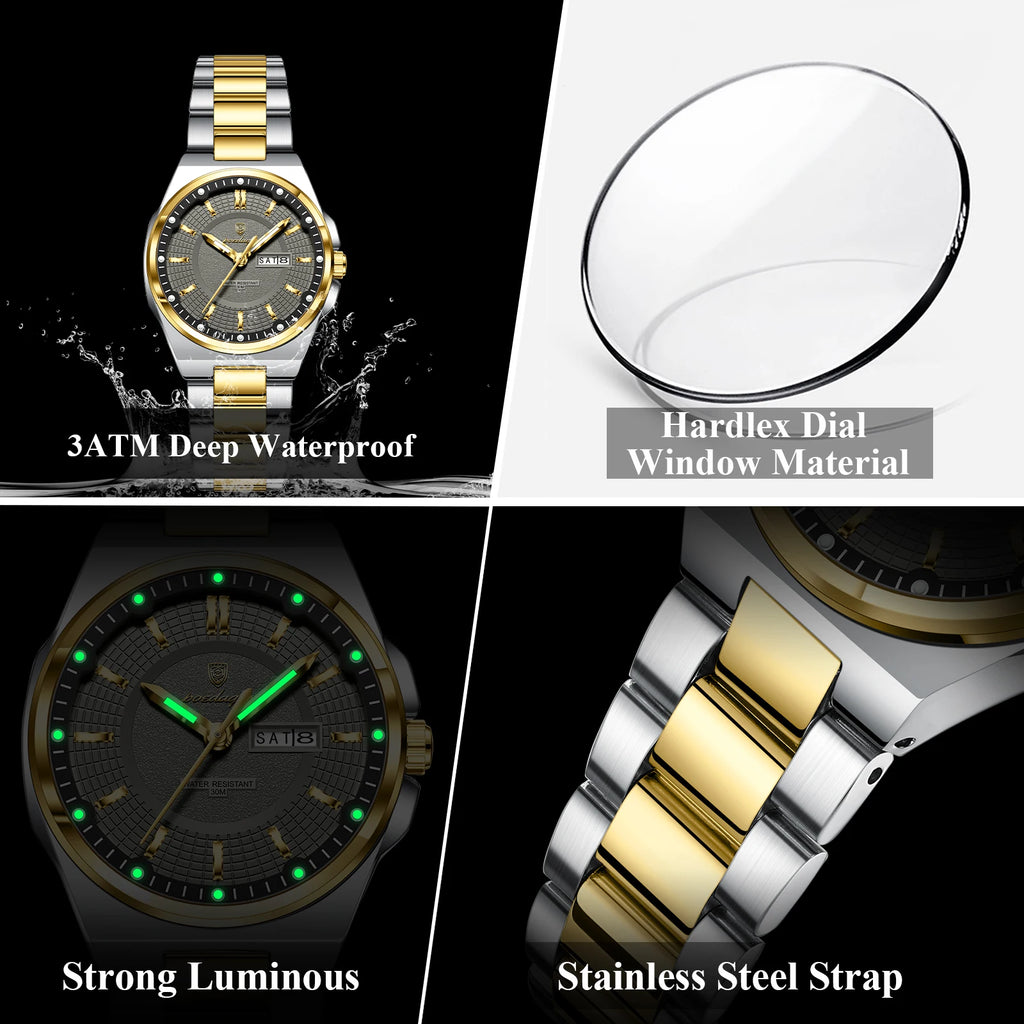 POEDAGAR Fashion Damen-Armbanduhr, Top Elegant, Woche, Datum, Damen-Uhr, Quarz, Edelstahl, Leuchtend, Wasserdicht, Damenuhren, Reloj