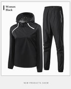 Herren-Sport-Fitness-Laufset mit doppeltem Reißverschluss Damen-Lauf-Fitness-Abnehm-Schwitz-Set mit doppeltem Reißverschluss zum leichten Abnehmen