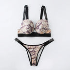 Buchstabe Strass Sport Leopard Sexy Dessous Set Geraffter Push Up Nahtloser BH Set Mode Spurenlose Dünne Fitness Unterwäsche