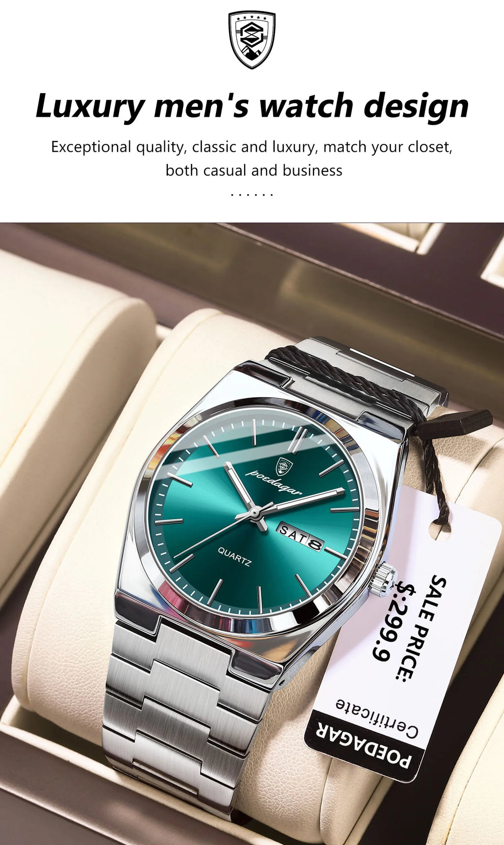 POEDAGAR Luxus Herrenuhren Wasserdicht Leuchtende Datumsanzeige Wochentag Herrenuhr Edelstahl Casual Mode Quarz Herren Armbanduhr Reloj