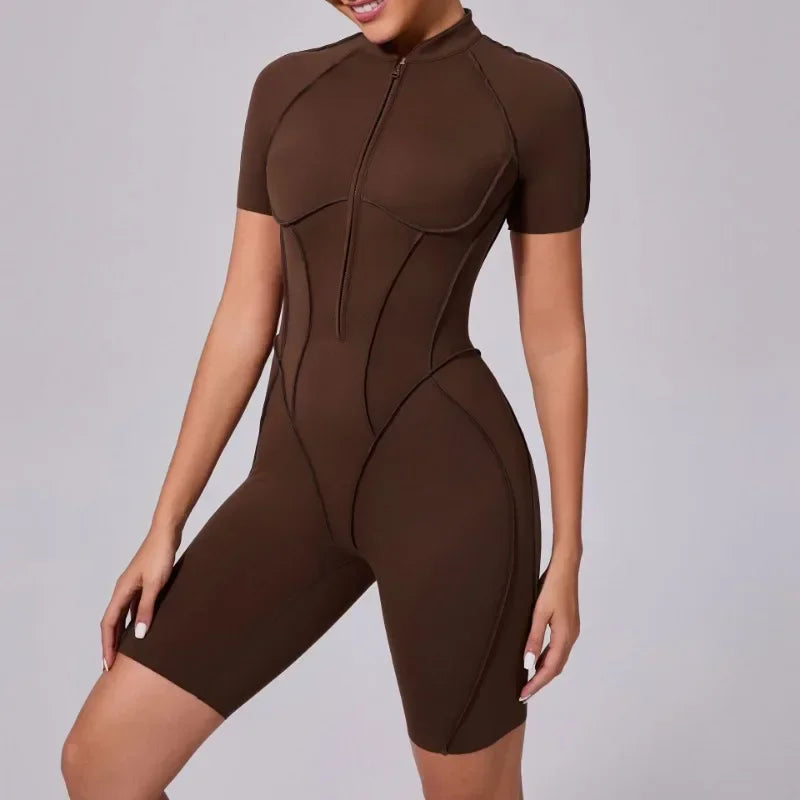 Damen-Trainingsanzug Fitness-Workout Sportkleidung Outfit Reißverschluss-Jumpsuit Yoga Fitness Overall Set Offene Rücken Bodysuits Anzug für Damen