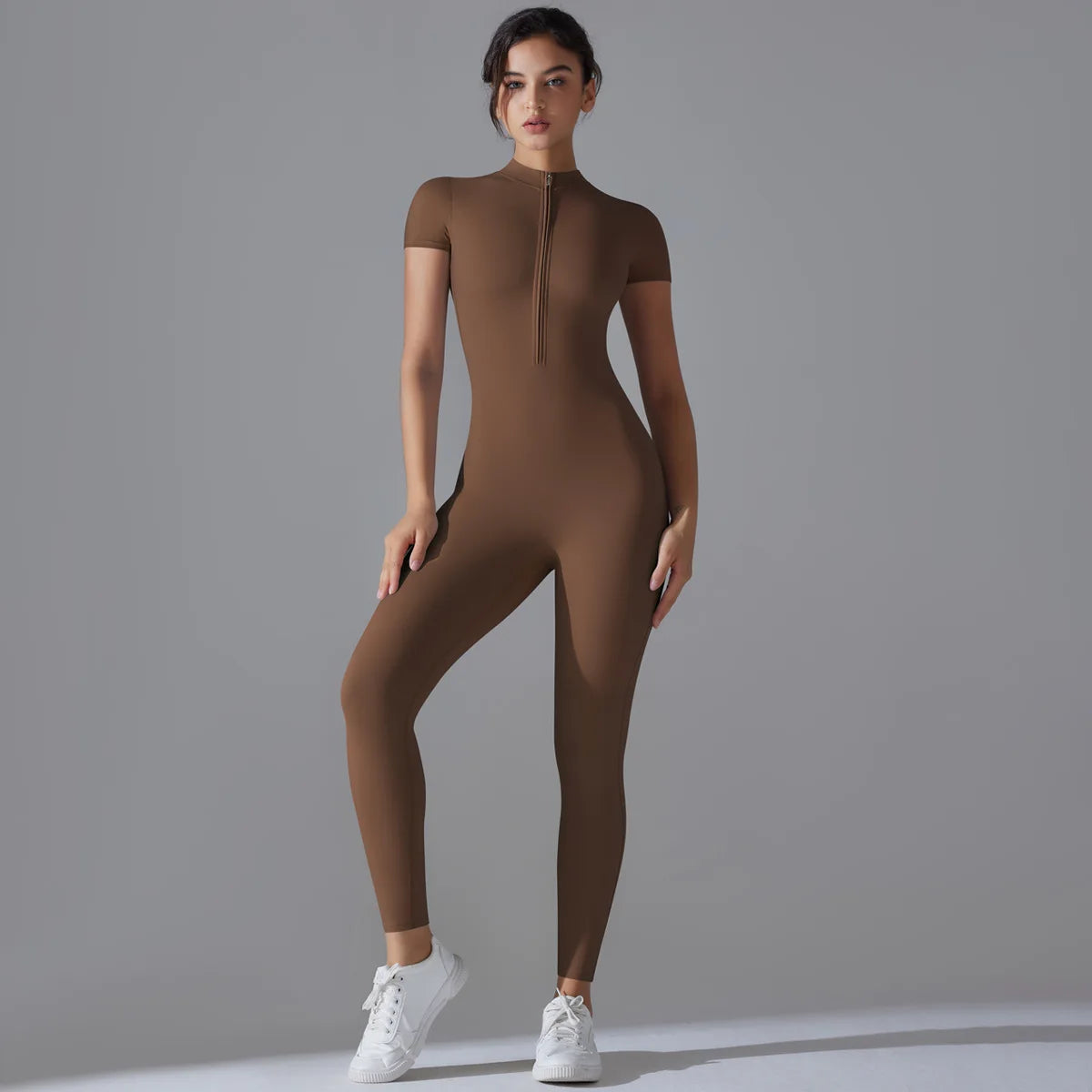 Ärmelloser Yoga-Jumpsuit mit Reißverschluss, schnelltrocknender, atmungsaktiver, figurbetonter Outdoor-Sport-Jumpsuit, Fitnessanzug