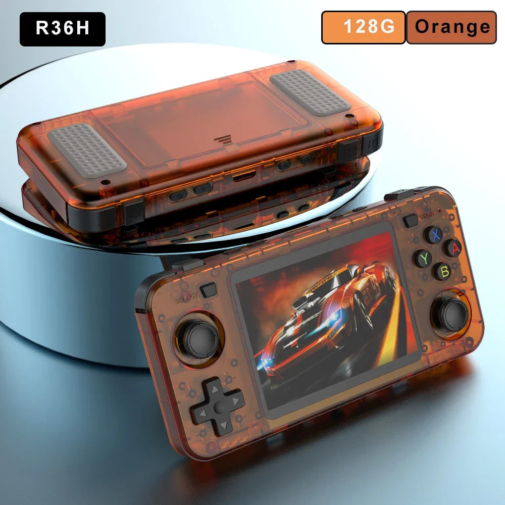 BOYHOM Grünes R36H Retro-Videospielkonsole 3,5 Zoll IPS-Bildschirm RK3326 3000 mAh Offenes Linux-System Tragbarer Player 64GB 128GB