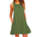 Damenkleid Sommer Freizeit T-Shirt Kleider Strandüberzug Einfarbig Plissee Tanktaschen Kleid