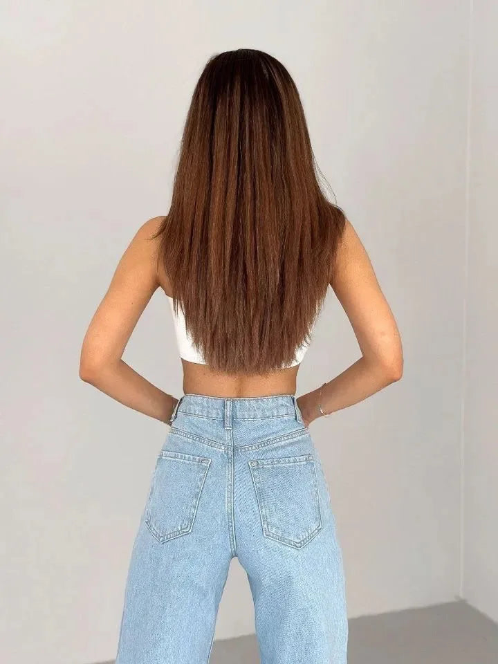 High Waist Straight Leg Jeans Große Größen Modische Frühling Herbst Lange Hosen Bequemer Freizeitstil Russische grenzüberschreitende Mode