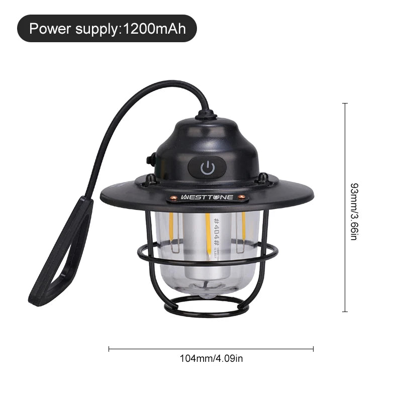 Tragbare Campinglaternen Retro Hängezeltlampe Wasserdichte Dimmbare Campinglampe 1200mAh für Wandern Angeln Notfalllaterne