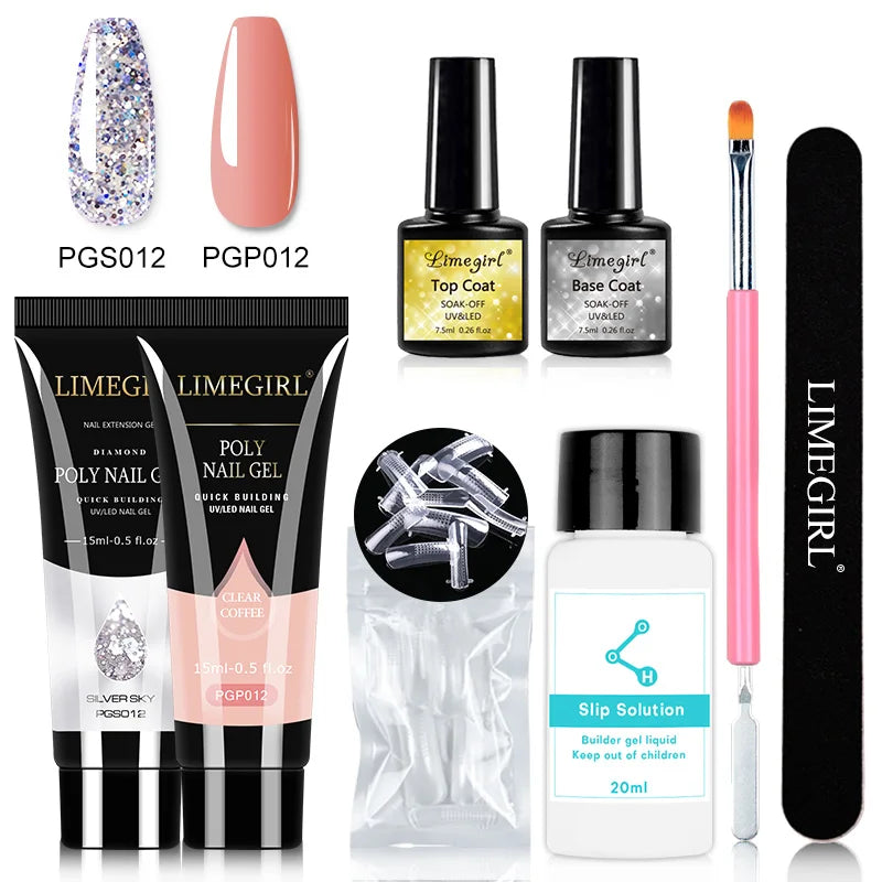 LIMEGIRL Nagelkunst-Set Poly-Nagelgel-Verlängerungs-Soak-Off-Gel-Set Nagelkunst-Acrylgel-Lack-Set für Anfänger Halbpermanentes Gel So
