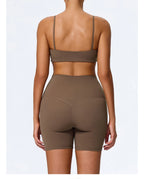 Hearuisavy Sommer Superweiches 2-teiliges Damen-Sportshorts-Set atmungsaktives Fitness-Yoga-BH Freizeit-Push-Up-Workout-Crop-Top