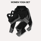 2/3tlg Damen Yoga Anzug Nahtlos Gestrickte Yogahose Leggings Kleidung Reißverschluss Langarm Crop Top Fitnesskleidung Sportbekleidung Gym Set