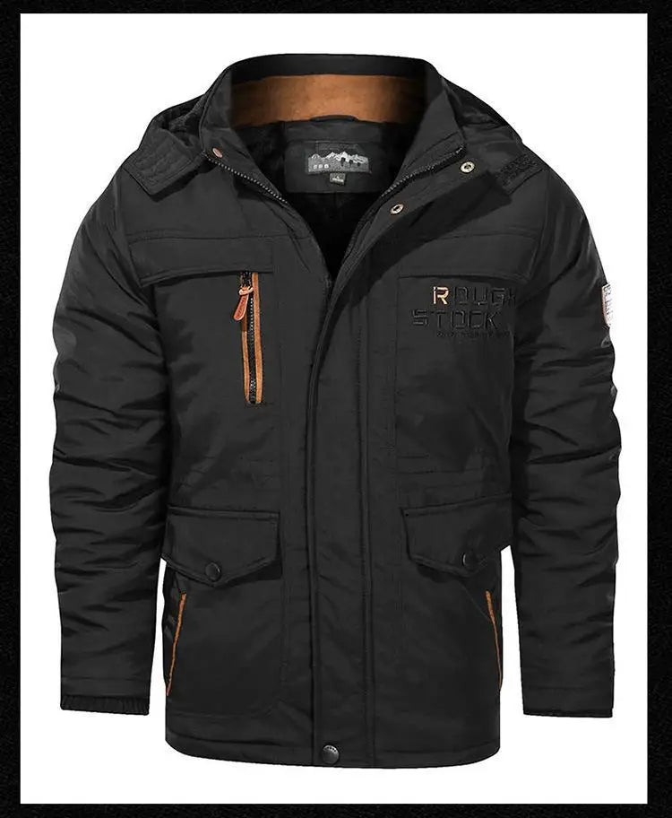 Herren Winterjacke Fleece-Futter Outdoor Parka Mantel Kapuzen-Windbreaker Militär Dick Warme Oberbekleidung Große Größe 6XL Multi-Taschen