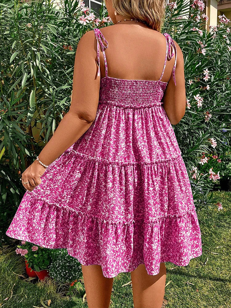 Damen Übergrößen Mini Blumenkleider Halb Bodycon Kurzarm Sommer Trägerkleid Bequem Lässig Beste Wahl für den Sommer