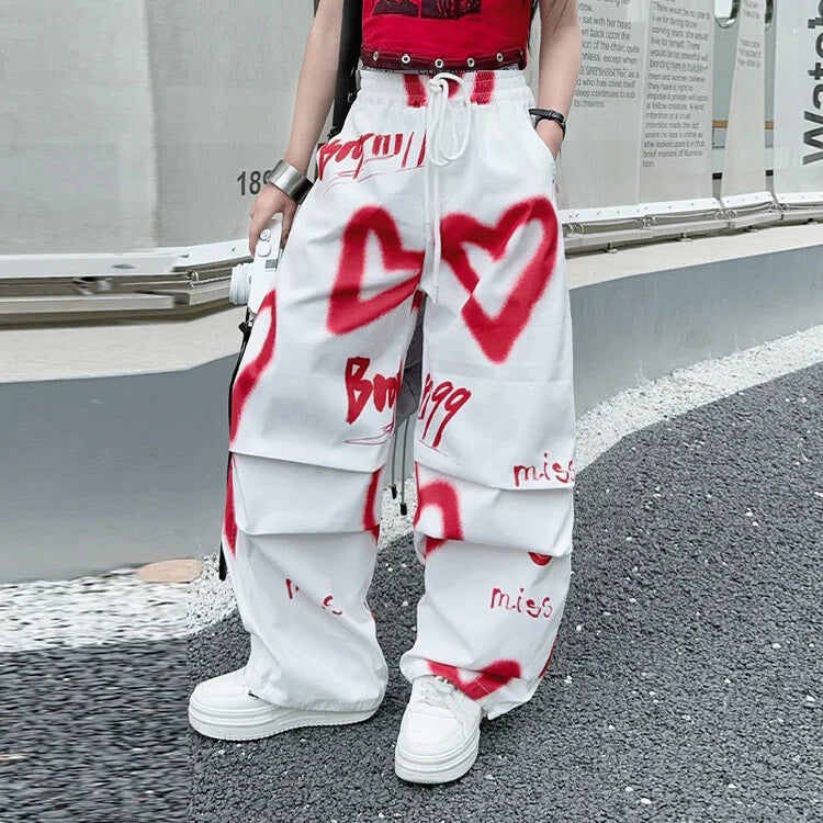 2026 Sommer Frühling Teenager Trainingsanzug Mädchen Kleidung Herz Graffiti 1 T-Shirt Oberteil oder lange weite Beinhose Kind 4 6 7 8 9 10 12 14 Jahre