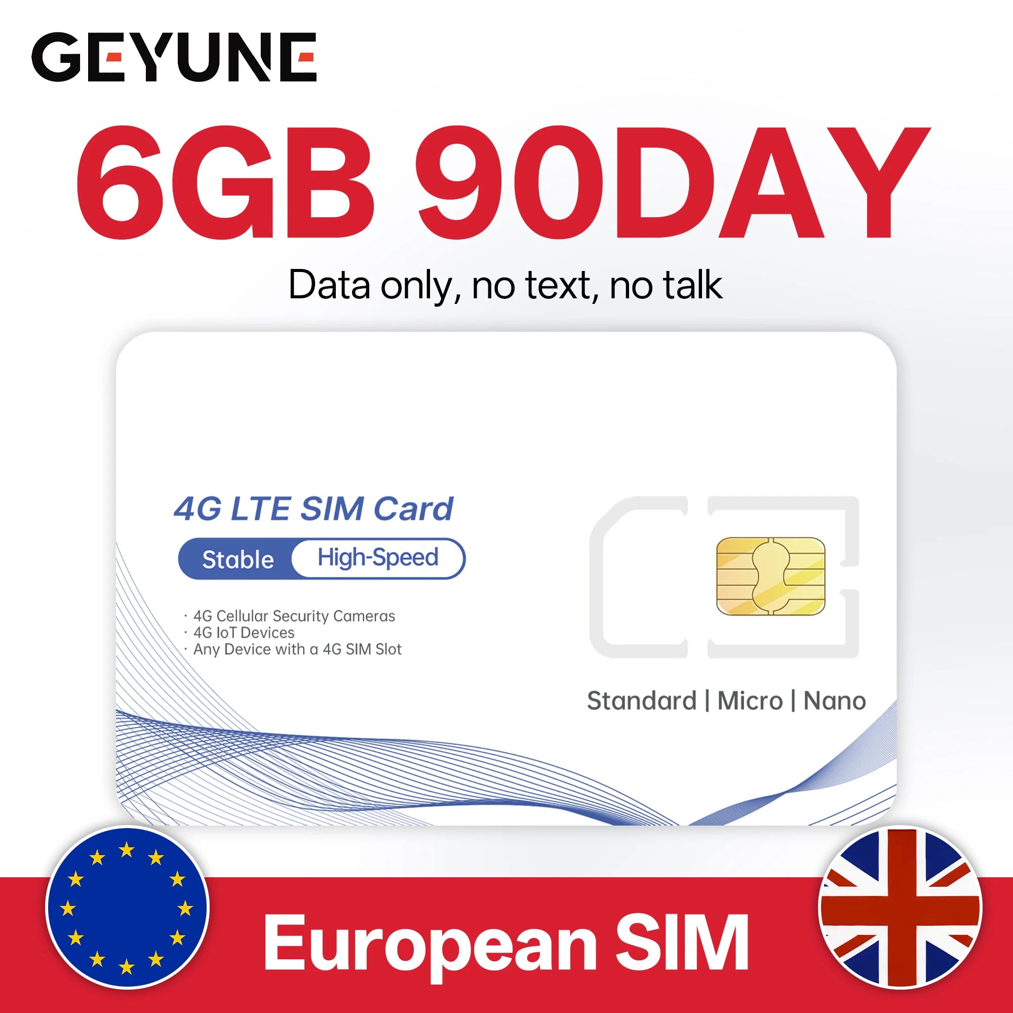 Europa Prepaid Daten-SIM-Karte, Abdeckung in Europa/Großbritannien, High-Speed 5G/4G LTE, Nur-Daten-SIM-Angebot für 4G-Kameras und Reisen