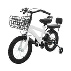 14" Kinderfahrrad Verstellbares Kinderfahrrad Belastbarkeit 60kg mit Stützrädern+Korb+Rückenlehne Rücksitz für 3-7 Jahre (Weiß/Schwarz)