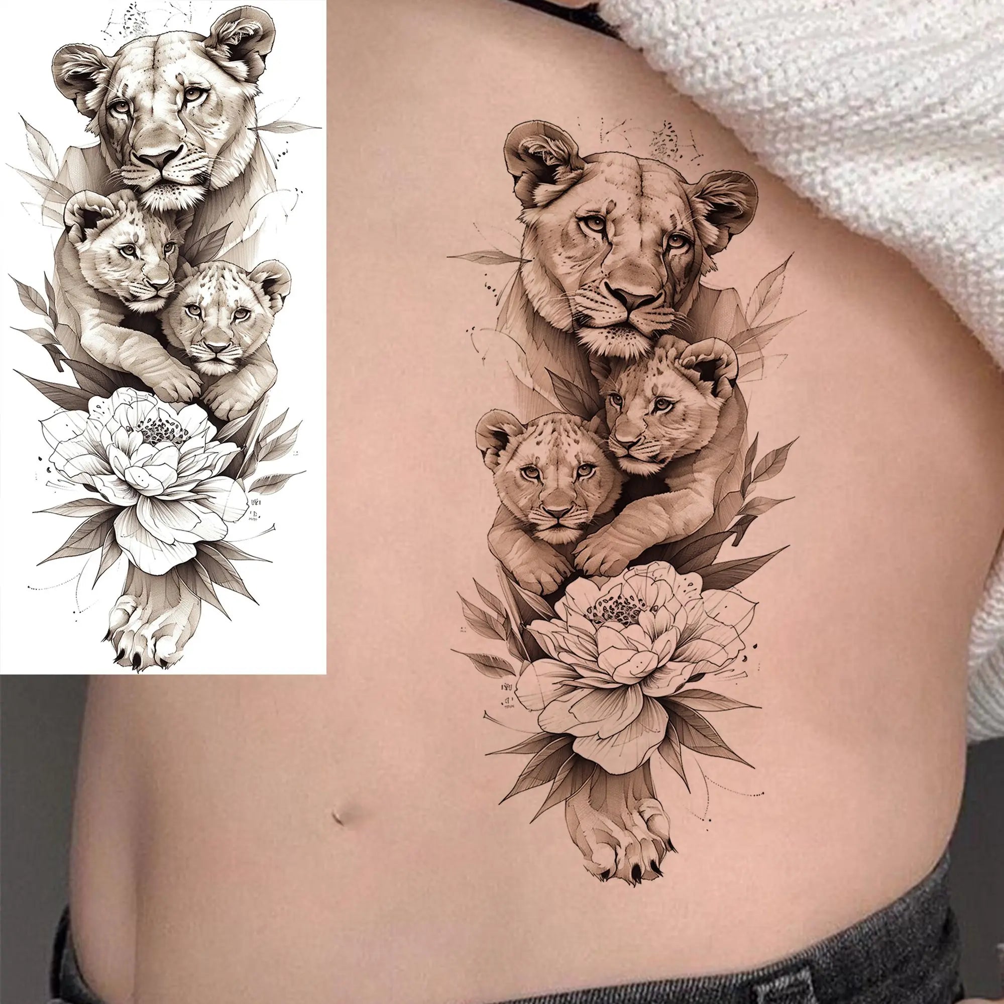1 Blatt einzigartige Aquarell-Löwe-Tiger-Tier-Temporäre Tattoos langanhaltend wasserdicht Fuchs Eule gefälschter Tattoo-Aufkleber Körperkunst Tattoo