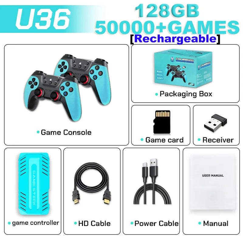 U36 Game-Joystick mit über 50.000 vorinstallierten Spielen, 4K HD-Ausgabe, Retro-Spielekonsole, 3D, über 40 Emulatoren, PSP, PS1