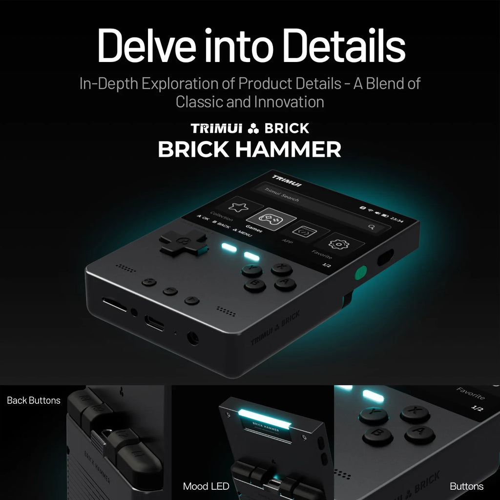NEUE TRIMUI BRICK Hammer Handheld-Spielkonsole 3,2'' IPS-Bildschirm Linux-System Metallgehäuse Tasten-LED-Beleuchtung Kostenlose Tastenkappen-Geschenke