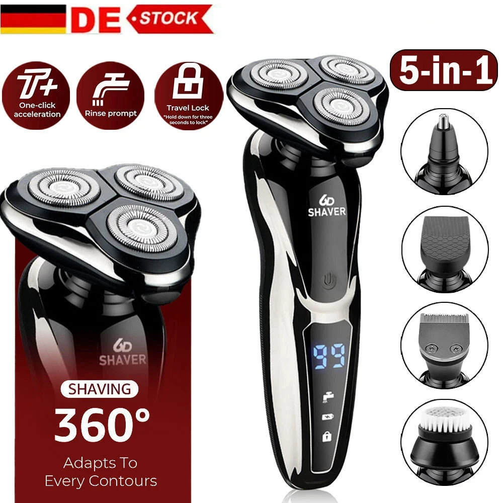 Elektrorasierer-Set Professioneller Rasierer Wasserdicht Bart Nasen-Gesichtshaartrimmer Rotierende 3D-schwimmende Rasur Wiederaufladbar für Männer