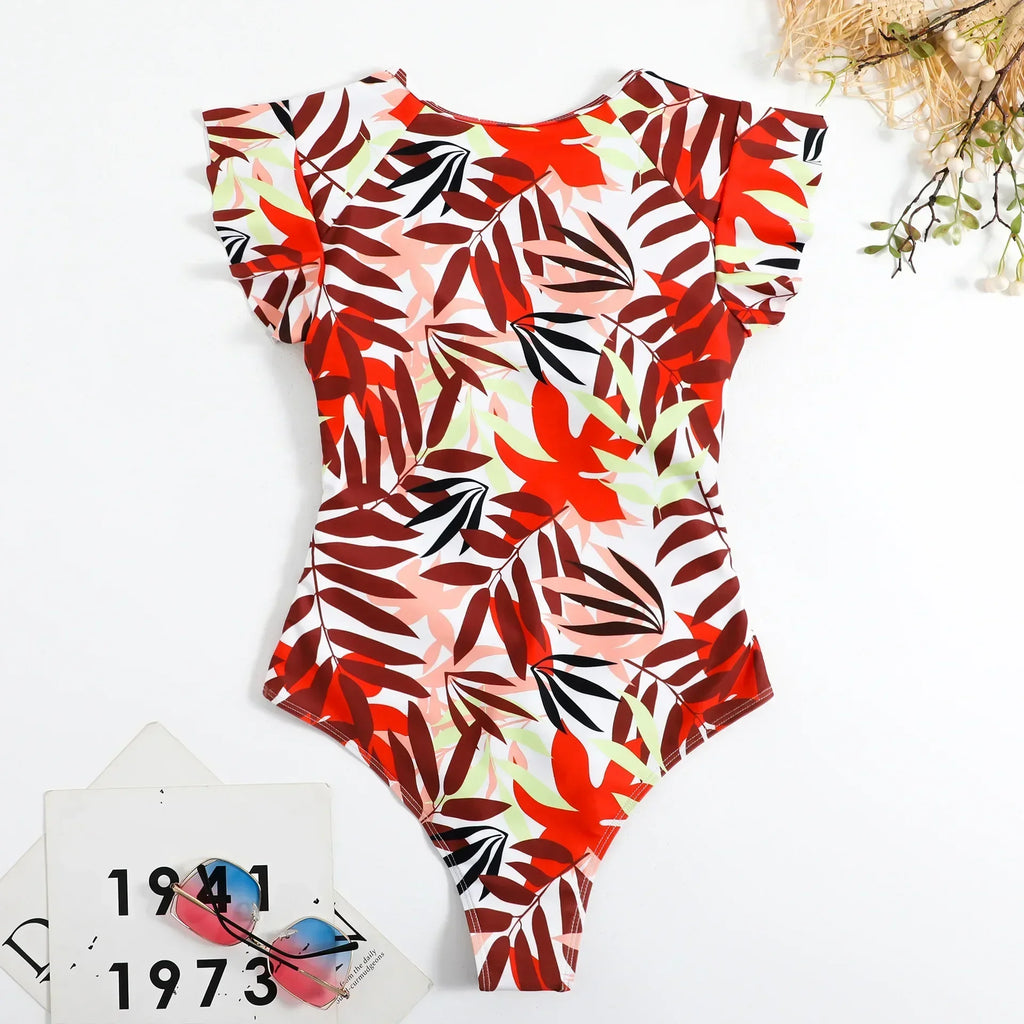 2024 Mode Kurzes Kleid Einteiliger Badeanzug Reißverschluss Badeanzug Sexy Bikini Damen Verdickte Bedruckte Badebekleidung Strandmode Sommer
