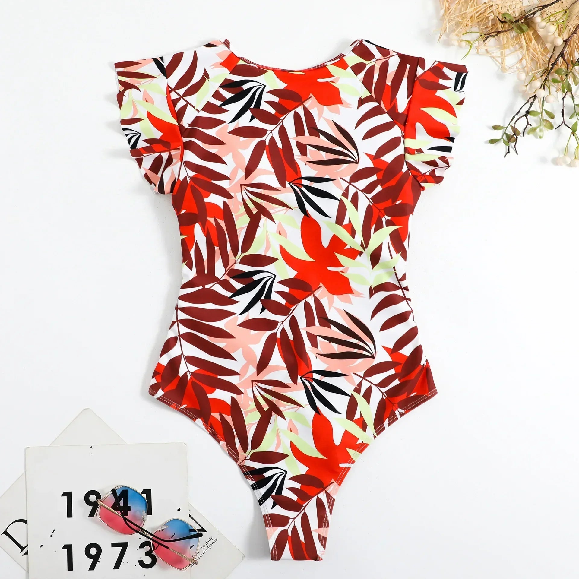2024 Mode Kurzes Kleid Einteiliger Badeanzug Reißverschluss Badeanzug Sexy Bikini Damen Verdickte Bedruckte Badebekleidung Strandmode Sommer