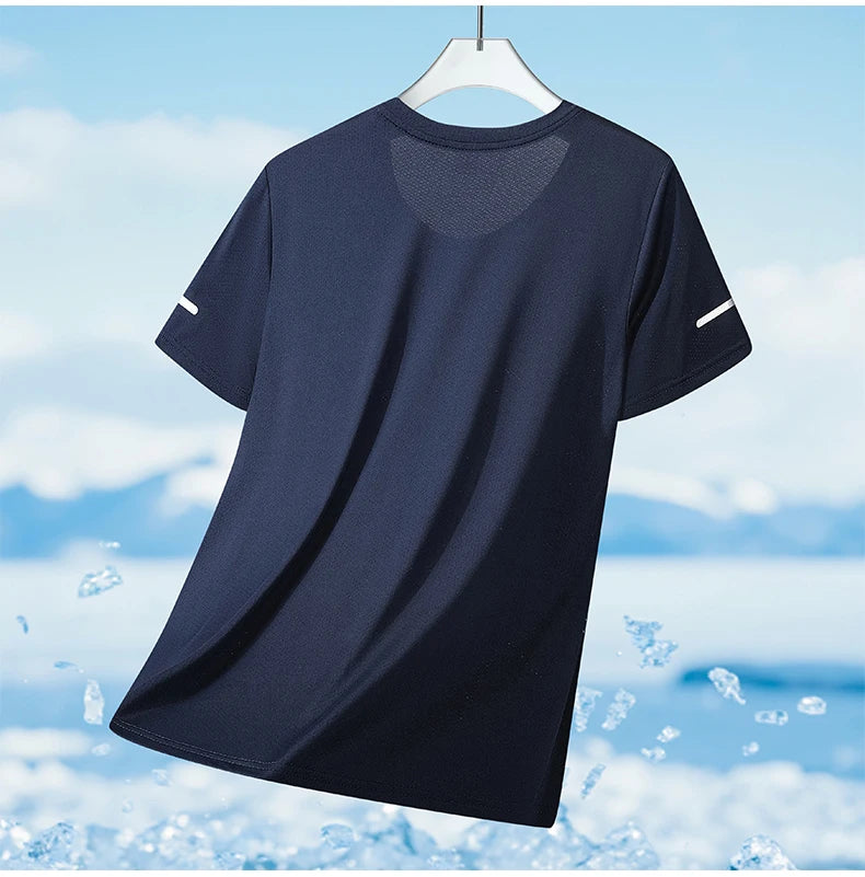 CHRLCK Herren Wander-Schnelltrocknungs-T-Shirts Atmungsaktive Lauf- und Angel-T-Shirts Weiche Elastizität Outdoor-Sport-Kurzarmshirt Sommer