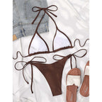 7 Farben Neckholder Brasilianischer Bikini Damen Bademode Weiblicher Badeanzug Zweiteiliges Bikini-Set Gepolsterter Badeanzug Damen V3536