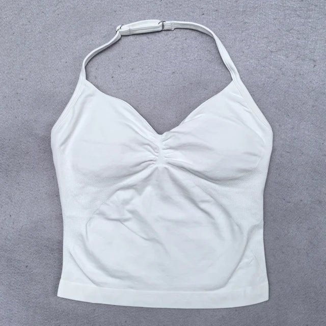 Verstellbares Sport-Neckholder-Oberteil Damen Rückenloses Gym-Top mit integriertem BH Yoga-Kleidung Ärmellose Shirts Workout-Outfits Tanktop