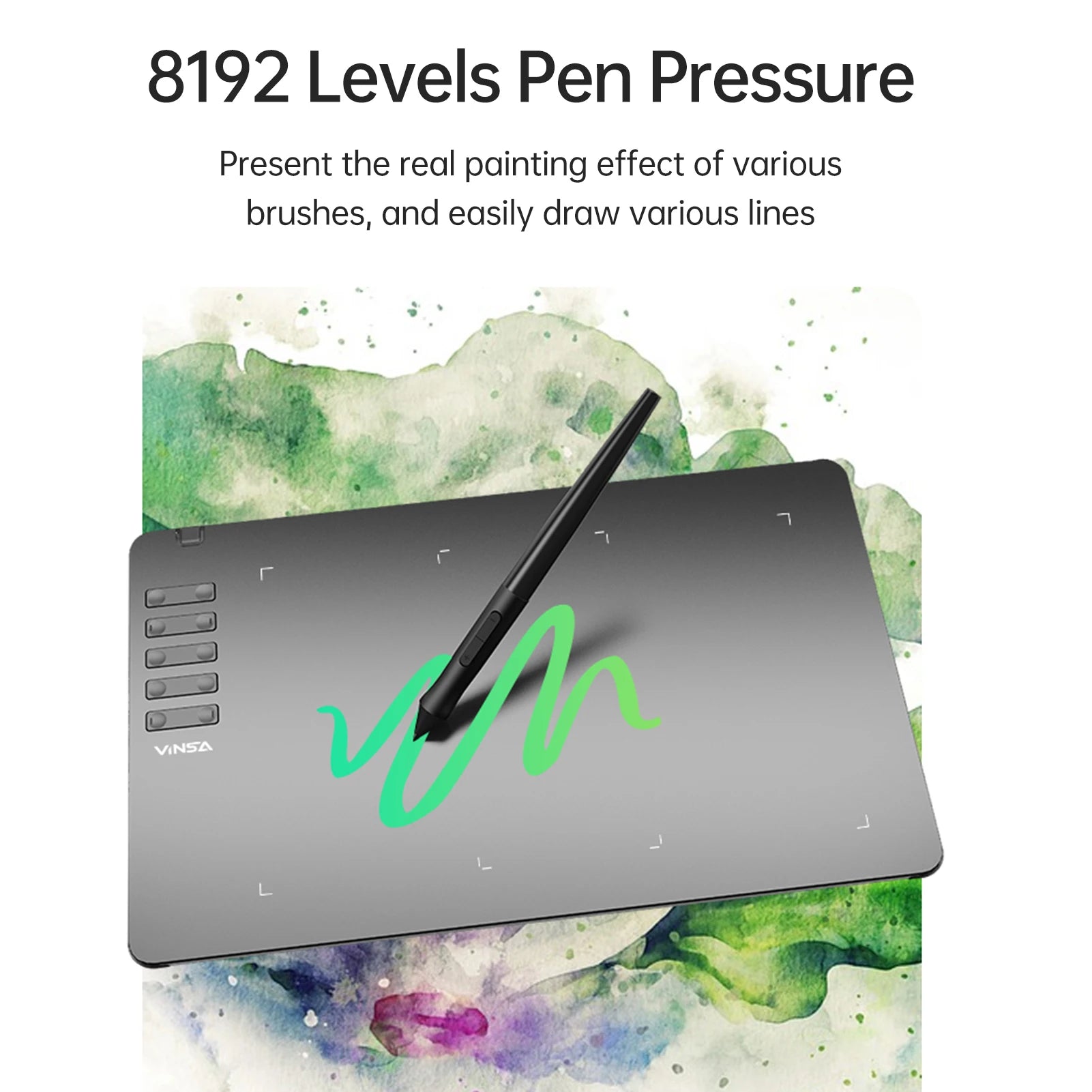VINSA T1161 Graphics Drawing Tablet Ultra-thin Art Creation Sketch with Battery-free Stylus 8 Pen Nibs 8192 Levels Pressure