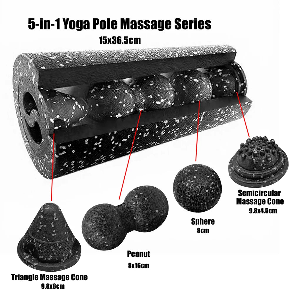 5-in-1 Faszienrollen-Set zur Muskelregeneration – Vibrations-Schaumstoffrolle & Erdnuss-Massageball für Rücken, Nacken, Beine und Yoga-Workouts