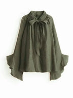 NLZGMSJ Schleifendekoration Locker Langärmlige Blusen für Damen Neue Mode Rüschenkante Hemden und Blusen Damen Top