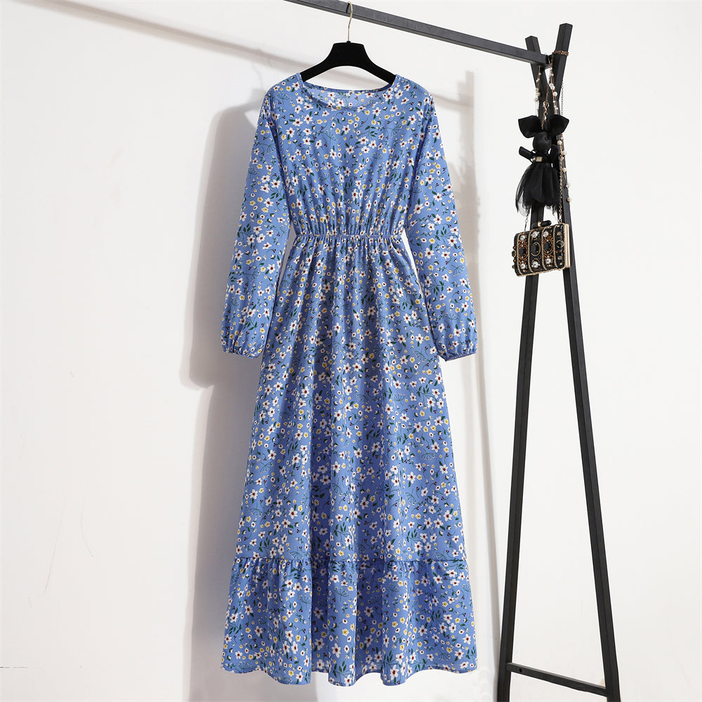 Frühling Sommer Damen Maxikleider Casual Langarm Geblümt O-Ausschnitt Damen Boho Strandparty Langes Kleid Mujer Vestidos